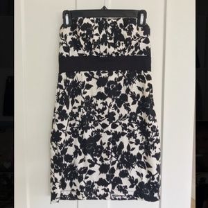 Black and white strapless dress